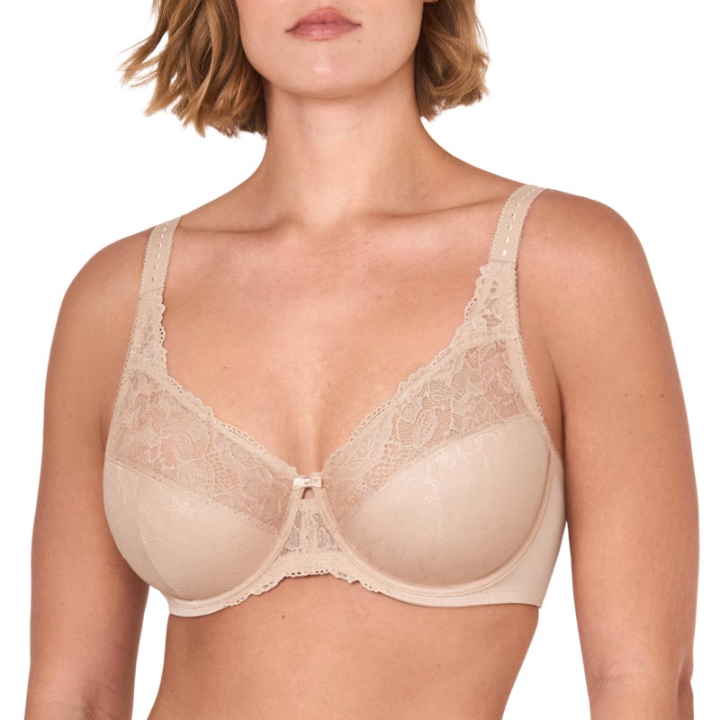 DELIMIRA Women's Plus Size Full Coverage Underwire Unlined Minimizer Lace Bra Beige 36C - Image 1